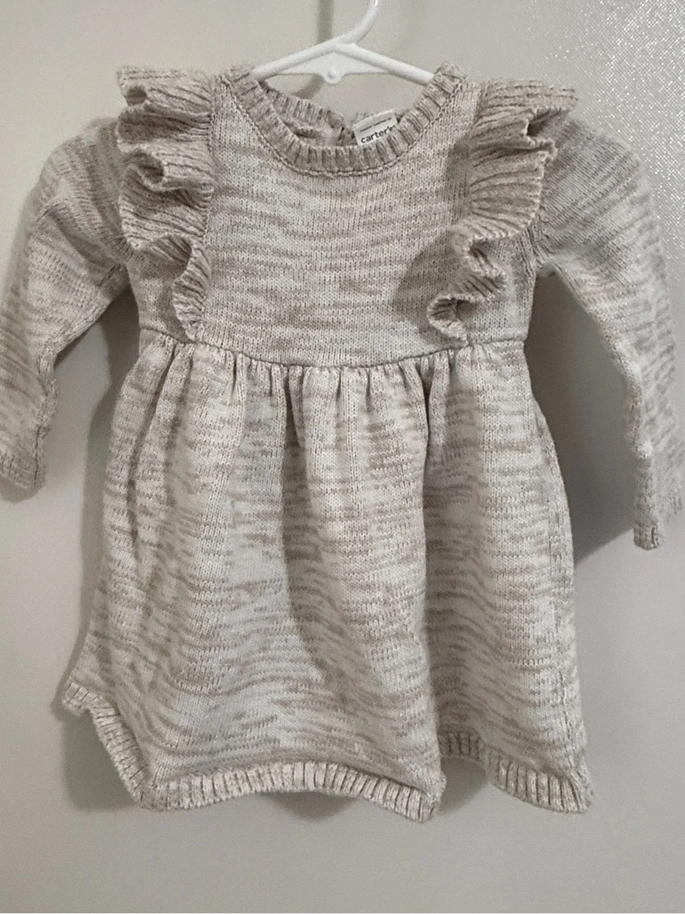 Carter's Cream Marled Knit Ruffle Sweater Dress Warm Tunic Chunky